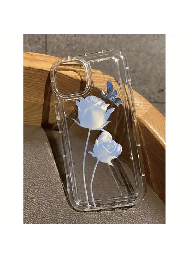 Transparent Phone Case Compatible with iPhone 15 Pro Blue Butterfly Protective Cover - Image 4